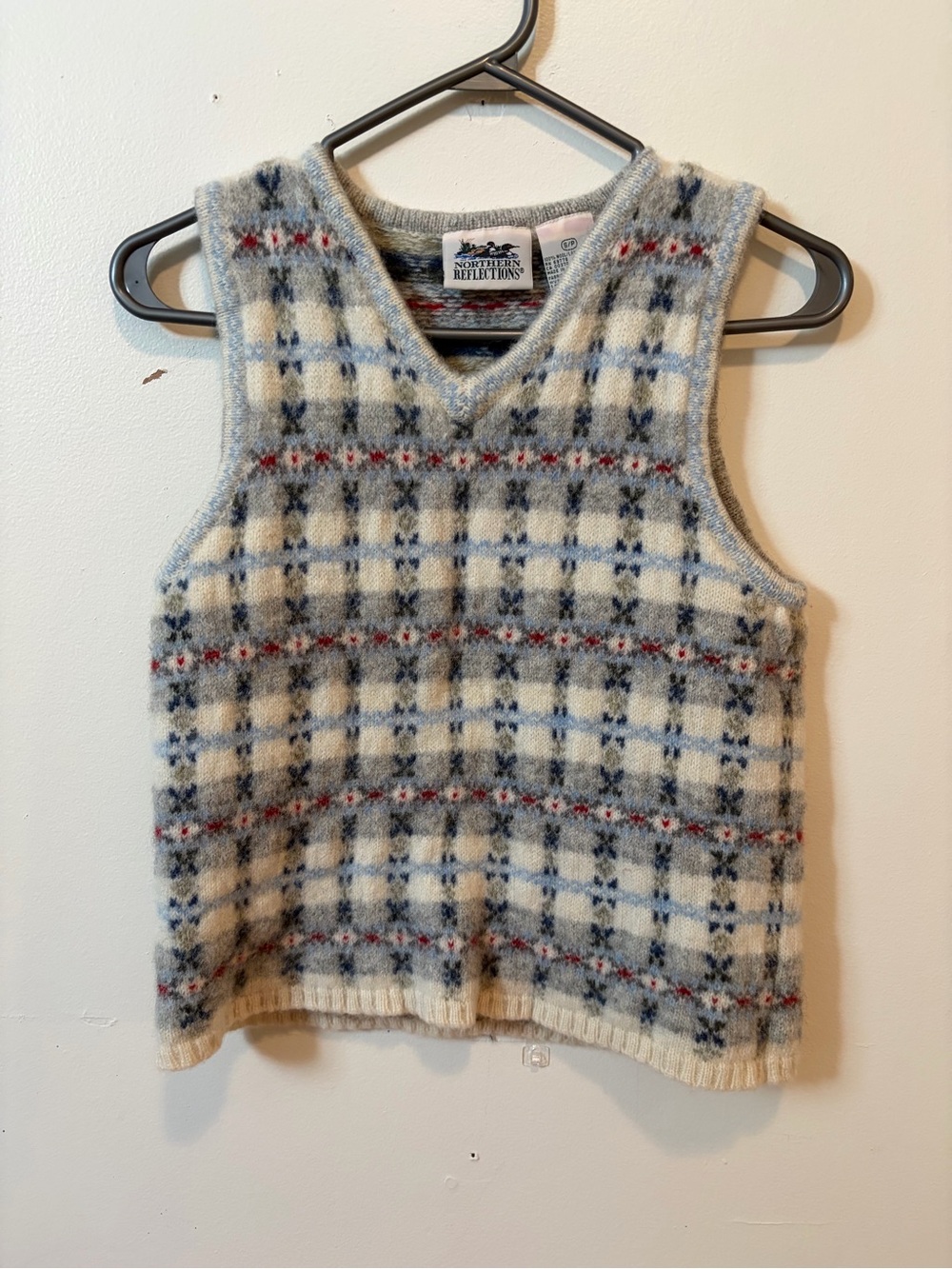 Northern Reflections Cream Plaid Wool Sweater Vest